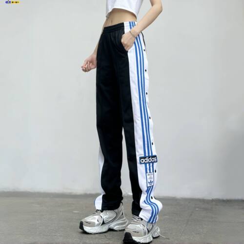 三叶草女休闲阔腿裤侧排扣运动裤