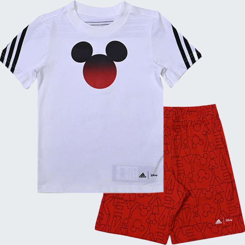 Adidas阿迪达斯短袖套装小童2023新款运动服休闲短裤两件套HA6593