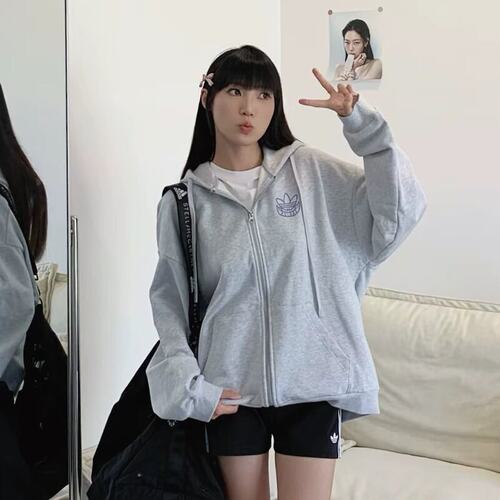阿迪达斯三叶草连帽宽松开衫外套