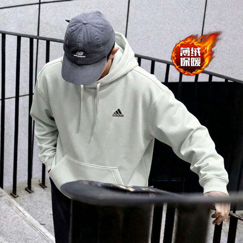 Adidas阿迪达斯加绒卫衣男秋季新款复古宽松运动服保暖上衣套头衫