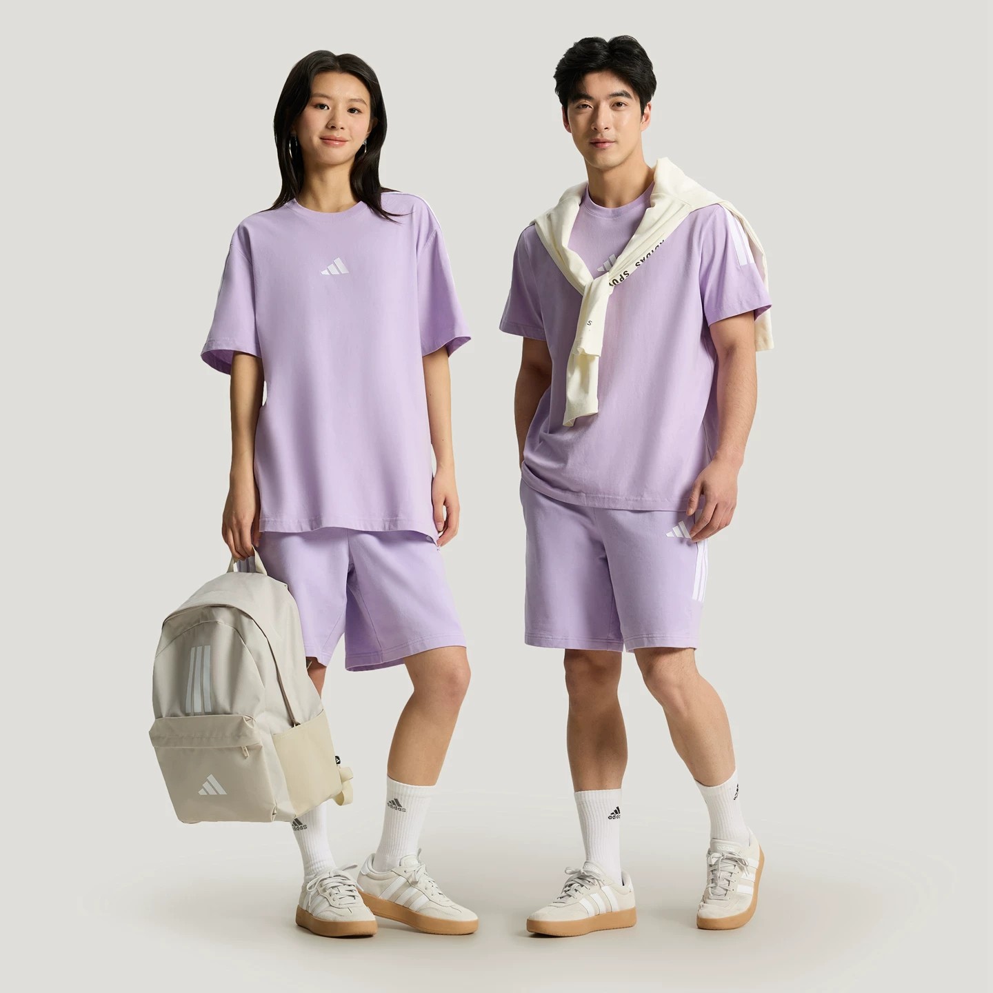 阿迪达斯男女款夏季跑步运动套装