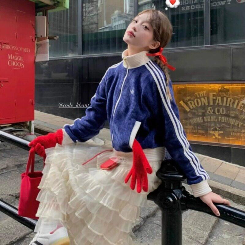 正品阿迪达斯外套女装丝绒加厚运动潮服三条纹复古休闲夹克JN0724