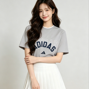 Adidas阿迪达斯短袖男女宽松T桖2026夏季新款透气纯棉运动服