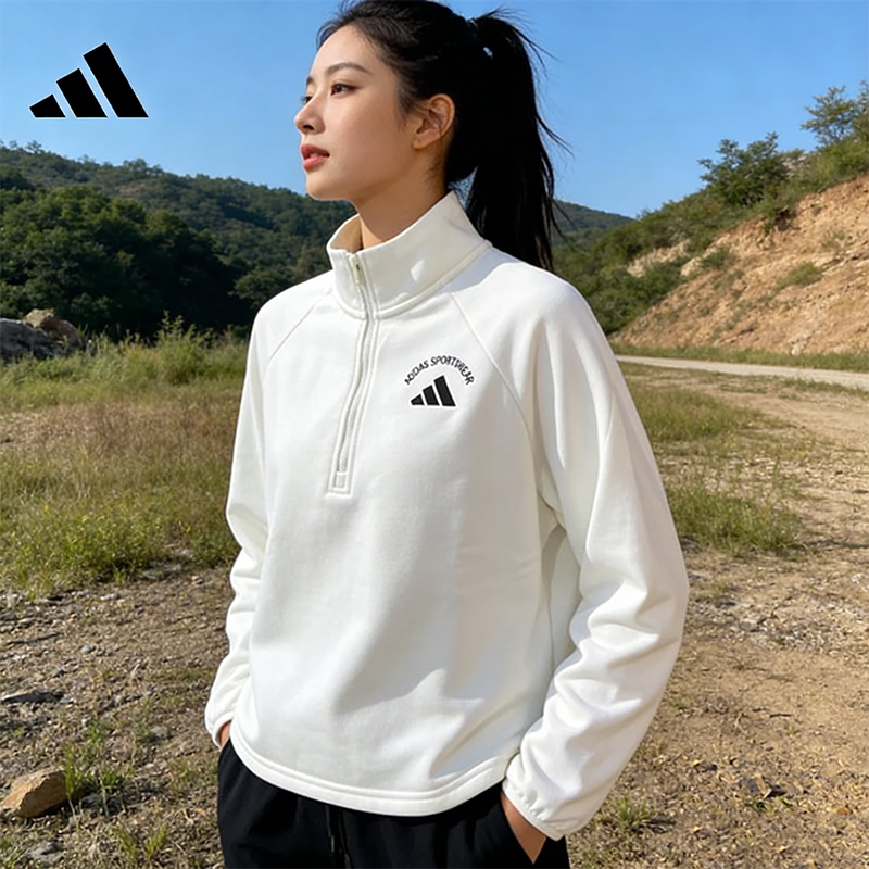 adidas阿迪达斯正品长袖女2026新款宽松半拉链运动套头卫衣KC0080