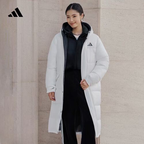 阿迪达斯冬季保暖长款鸭绒羽绒服