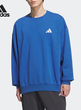 阿迪达斯卫衣男针织加绒保暖宽松蓝色休闲套头衫2025新款KF5247