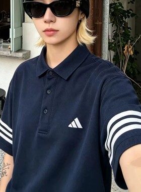 Adidas阿迪达斯正品男夏季26新款高级轻奢高级蓝POLO衫短袖IQ2963