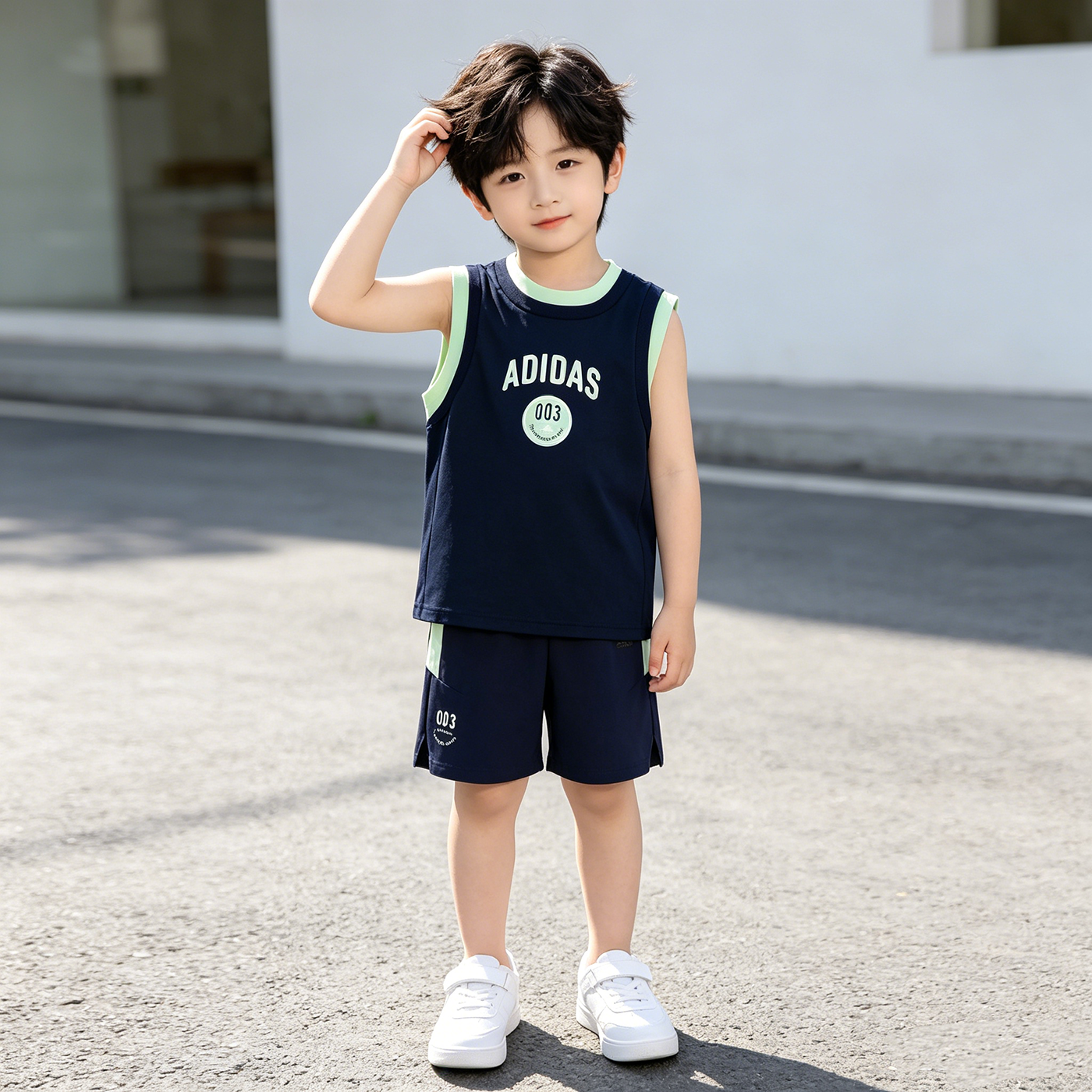 adidas童装夏季速干背心短裤套装