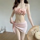 ins性感度假风分体泳衣女三角比基尼花朵装 饰海边温泉甜辣游泳衣