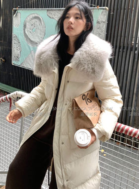 LOUISA.S 2025冬季皮草狐狸毛领长款收腰百搭显瘦羽绒服28225