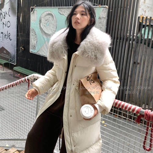 LOUISA.S 2025冬季皮草狐狸毛领长款收腰百搭显瘦羽绒服28225