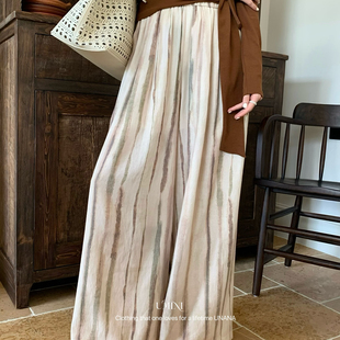 U+MINI-早秋上新超百搭炒色工艺阔腿条纹休闲裤D3166