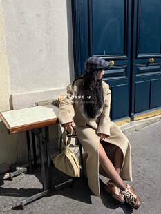 INCHOOSE U笑笑家2023冬翻领单排扣羊毛大衣女气质韩系长款外套