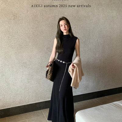 AIXILI爱西里 秋季小高领垂感气质修身内搭背心连衣裙 A1389