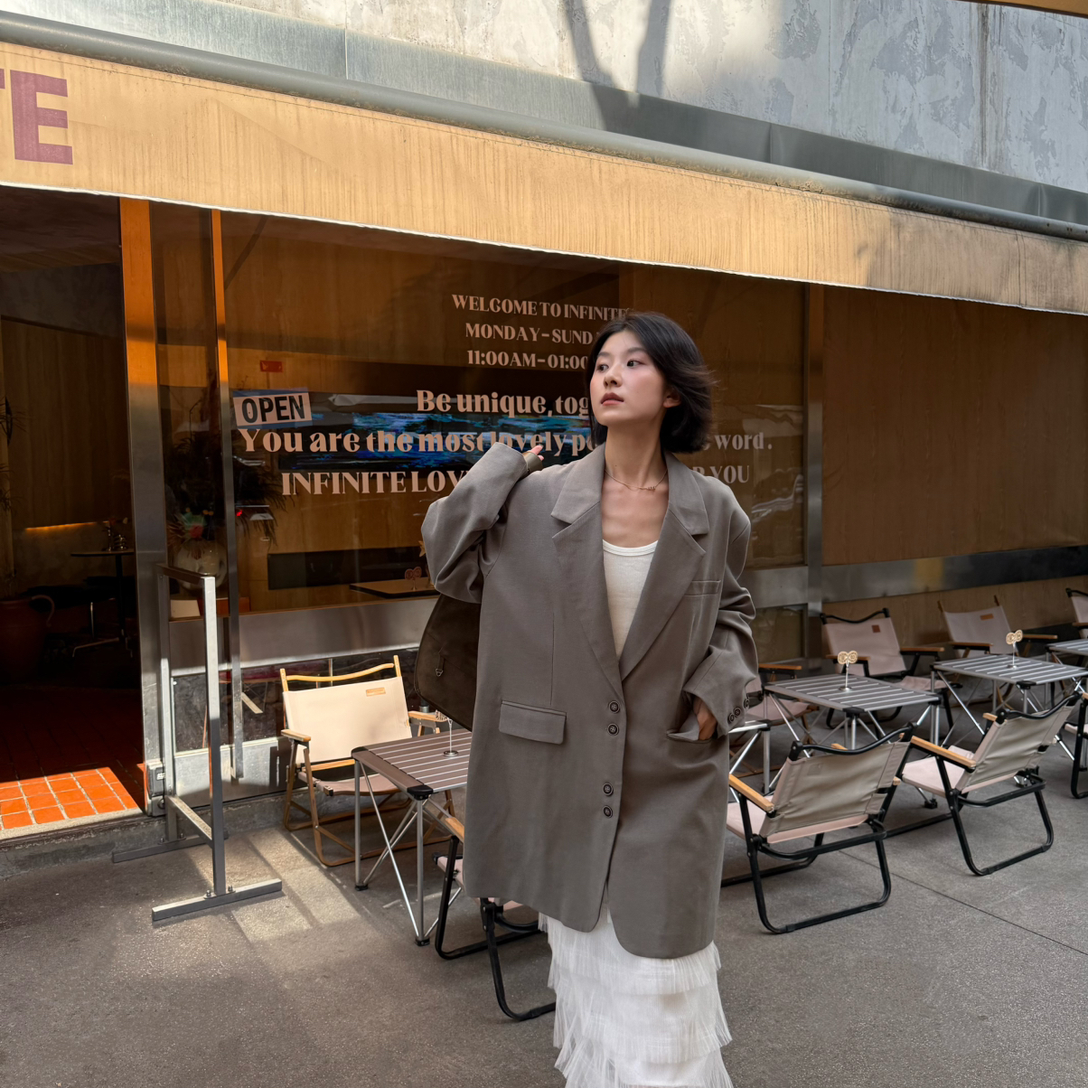 笑笑家秋季新款中长款西装外套女