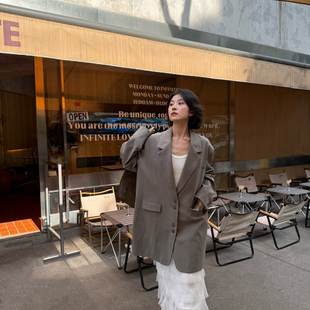 IN.CHOOSE U笑笑家 韩版复古气质百搭中长款通勤西装外套89869