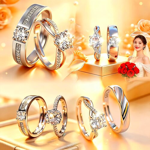 结婚求婚仿真钻戒活口一对情侣女