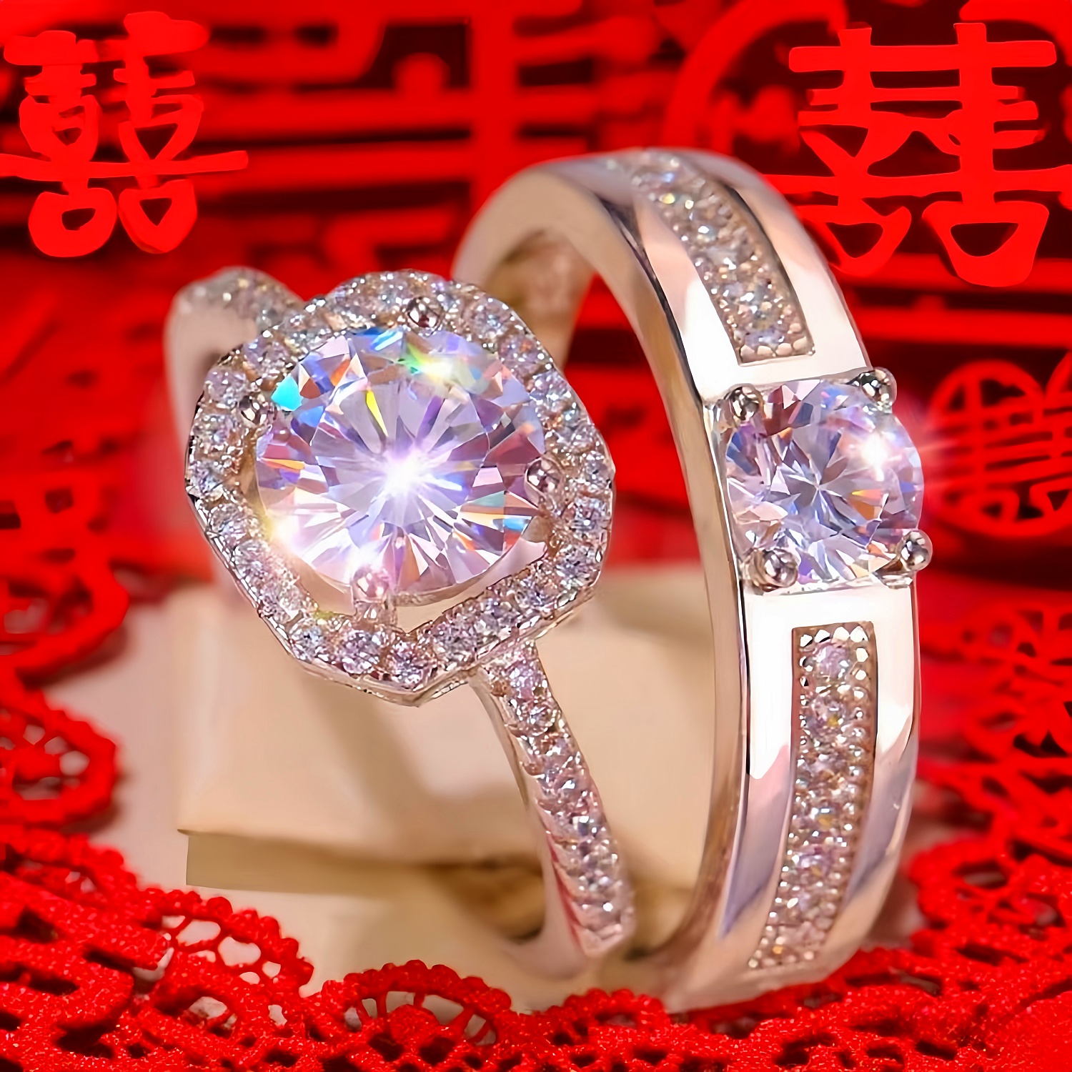 结婚仿真超大钻戒情侣戒指开口