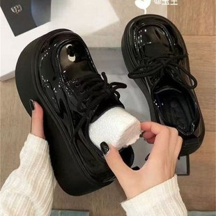 单鞋 厚底松糕小皮鞋 百搭复古英伦风配裙系带乐福鞋 女2025春季 新款