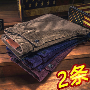 灯芯绒休闲裤男纯棉弹力修身直筒秋冬加绒加厚中年灯草绒条绒裤子