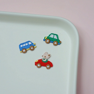 BF06熨烫款 刺绣布贴领口贴花补丁贴 日系可爱卡通小熊汽车迷你款