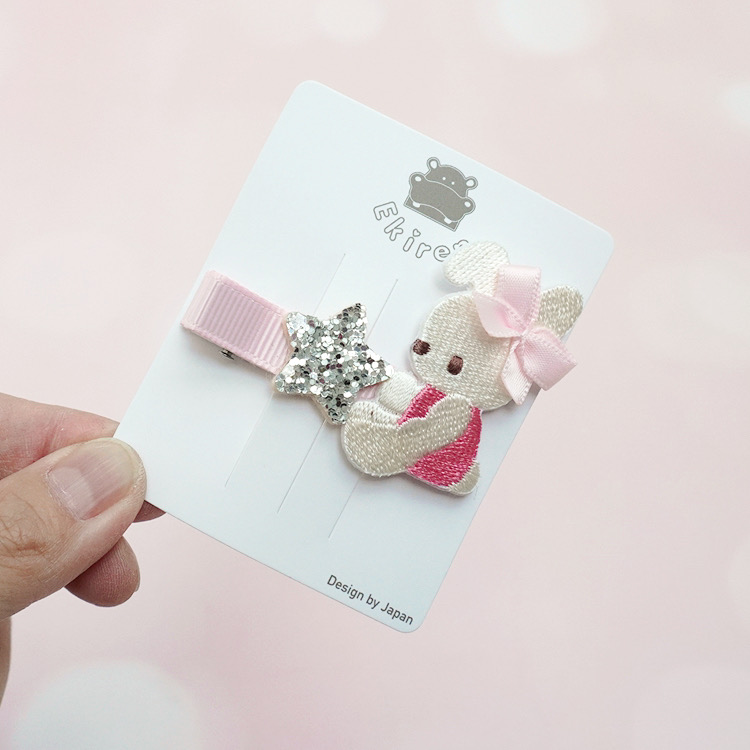 日本familiar风格可爱卡通刺绣小兔子蝴蝶结发夹边夹刘海夹发饰