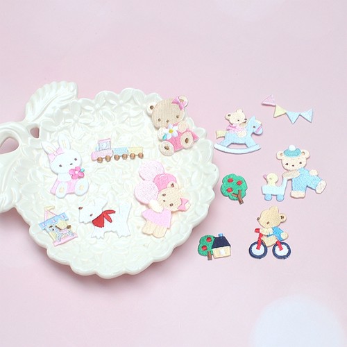 手工定制刺绣布贴卡通小熊小兔