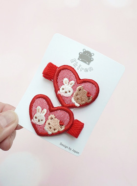 高端定制日本FAMILIAR家风格卡通小熊小兔爱心发夹发卡发饰
