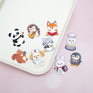 BF01熨烫款 日本EKIREN原创可爱卡通森林小动物布贴小狗小兔刺绣贴