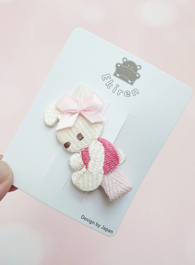 日本familiar风格可爱卡通刺绣小兔子蝴蝶结发夹边夹刘海夹发饰