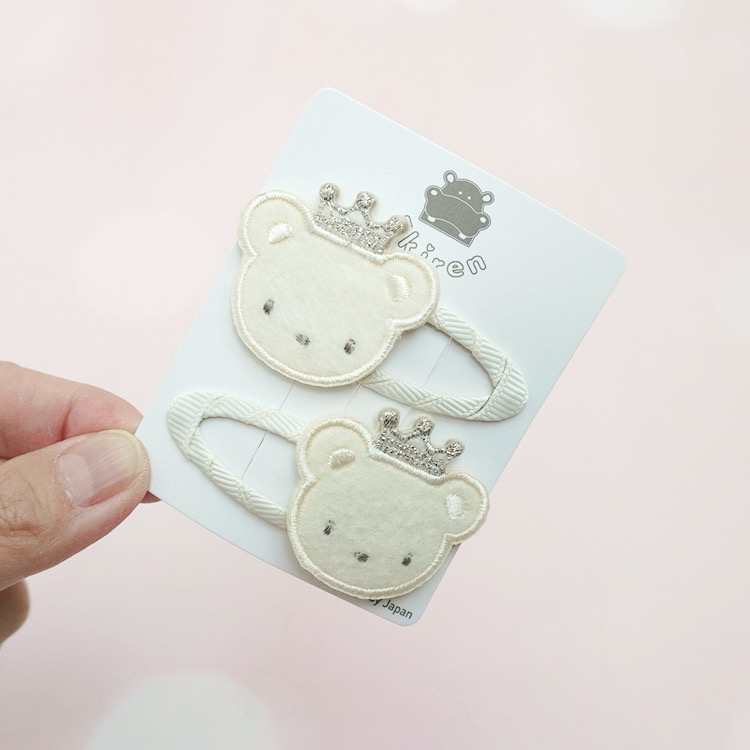 日本familiar同款可爱卡通刺绣皇冠小熊拜拜夹BB夹刘海夹对夹