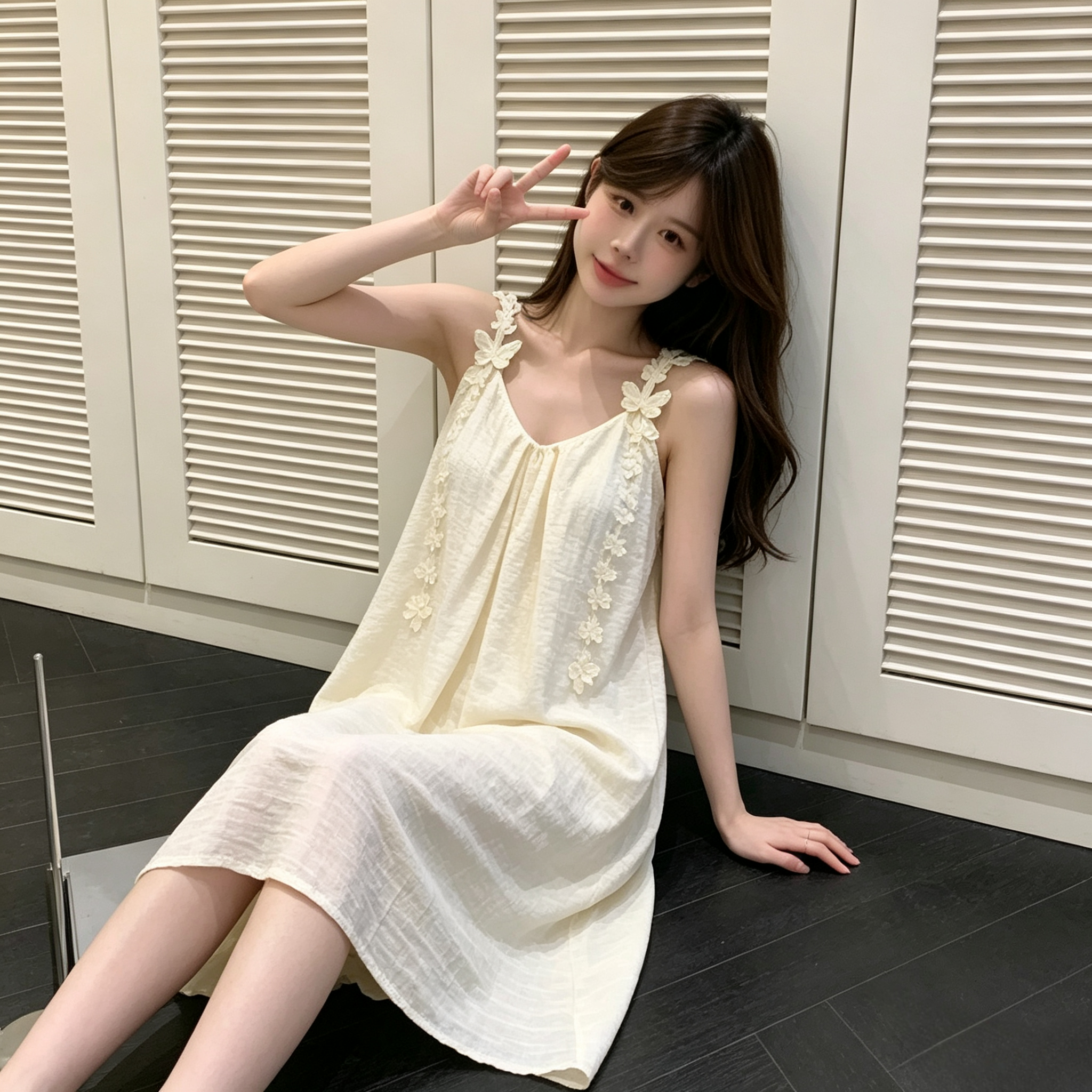 夏季甜美纯欲带胸垫吊带睡裙可外