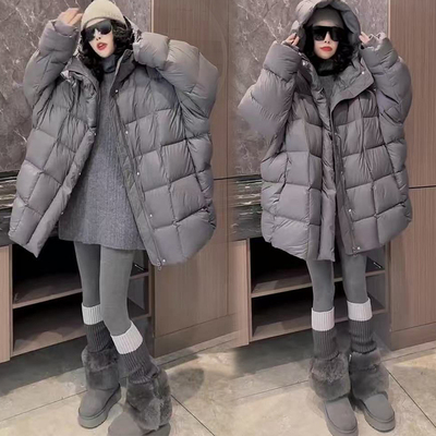 韩系高级感气质连帽2025羽绒服女冬季新款小个子中长款白鸭绒外套