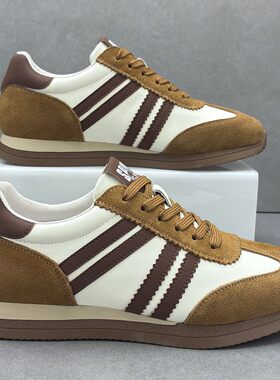 YGY头层牛皮轻奢透气舒适阿甘鞋拼接设计感德训鞋潮流百搭休闲鞋