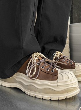 YGY春季新款系带厚底时尚休闲鞋运动百搭贝壳头板鞋鞋