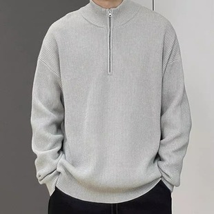 YGY慵懒风黑色半拉链毛衣男2025秋冬新款 外套 半高领休闲简约男装