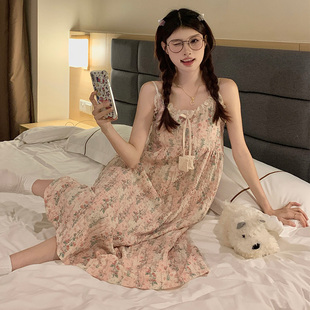 公主风睡衣女夏季2025新款泡泡棉碎花吊带睡裙甜美可爱无袖家居服