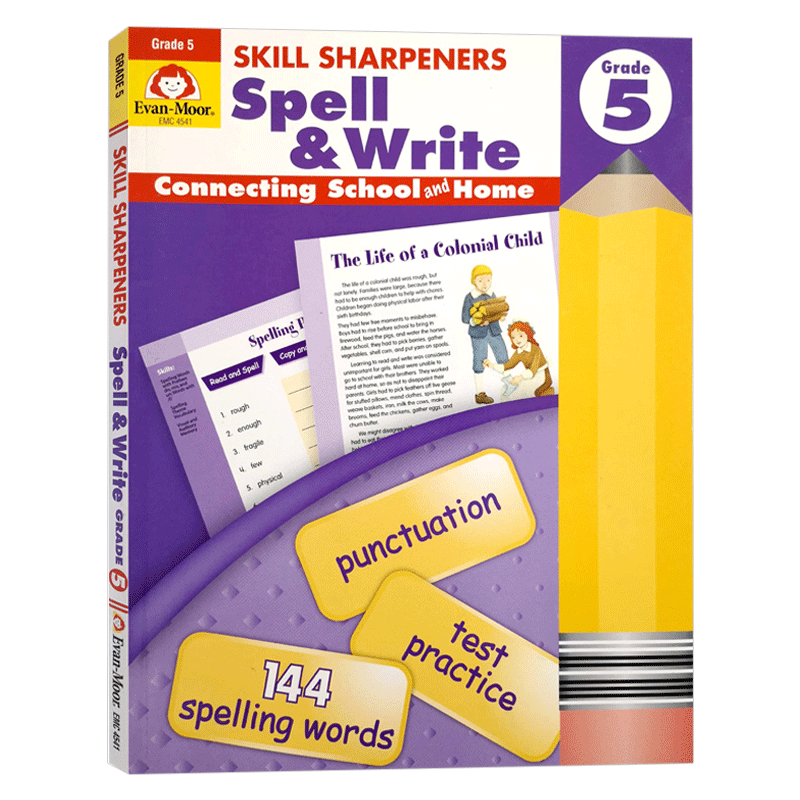 技能铅笔刀 拼写练习册 五年级 英文原版 Evan-Moor Skill Sharpeners Spell Write Grade 5 美国加州小学英语教辅教材evanmoor