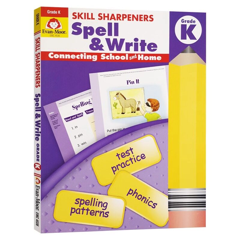 技能铅笔刀 拼写练习册 幼儿园大班 英文原版 Evan-Moor Skill Sharpeners Spell Write Grade K美国加州小学英语教辅教材evanmoor