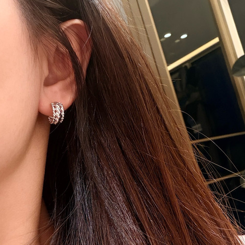 HASES S925银镀18K金手工打磨抛光麻花几何耳环女韩国流行甜美休
