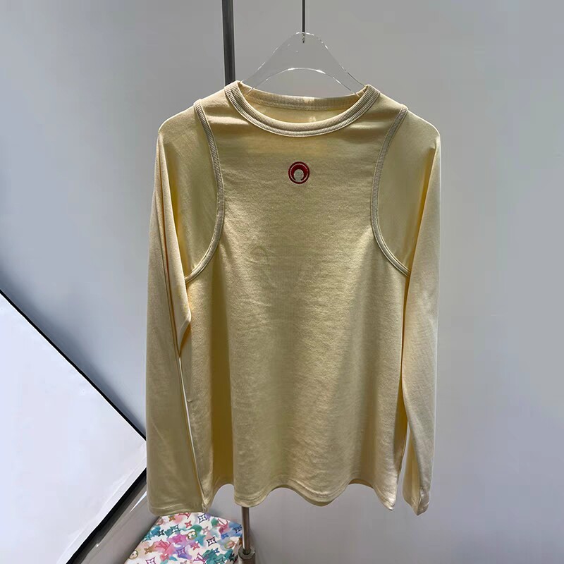 长袖休闲月牙刺绣棉女假两件