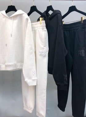 经典款2025年发泡字母黑色休闲连帽卫衣显瘦束脚卫裤运动套装女