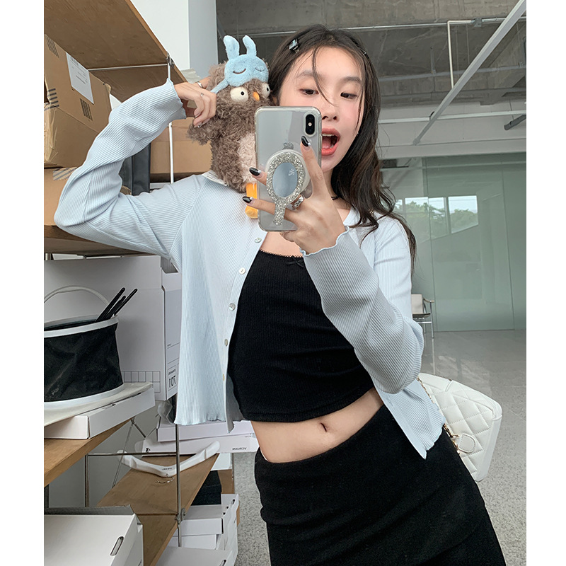 木耳边针织开衫新款法式甜美显瘦