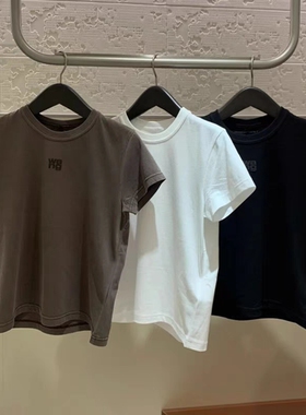 2025夏季新款发泡字母印花纯色百搭纯棉T恤圆领短袖上衣女潮牌