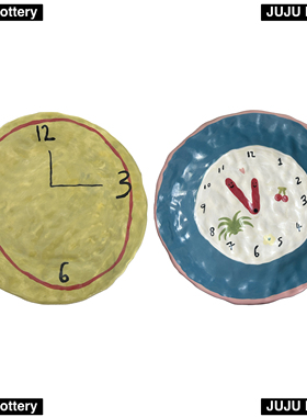 THE WILD X JUJU“表盘”绿色苔藓钟表餐盘纯手捏装饰盘复古餐盘