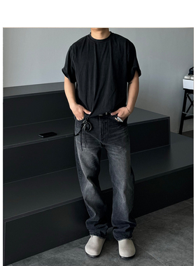 【STS】Haze Jeans雾感水洗复古直筒黑灰百搭毛须牛仔裤clean男女
