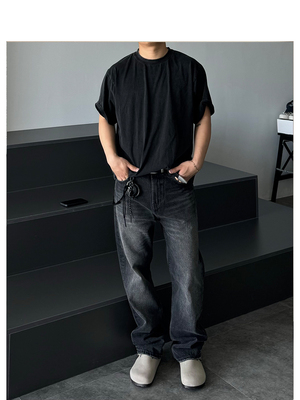 STS雾感直筒水洗黑灰牛仔裤