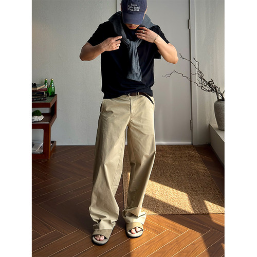 STS酵洗全棉高腰宽松直筒长裤