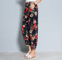 Middle-aged and elderly women's lantern pants, women's summer thin and loose ice silk mom pants, printed large-sized base grandma pants thumbnail 2