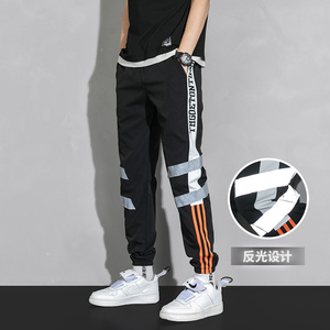 夏季薄款九分裤男士运动休闲裤 潮流夜视反光港风休闲裤图片